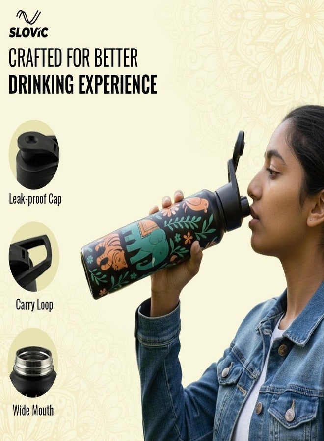 SLOVIC Steel Water Bottle 1 Ltr | Incredible India Design Fridge Water Bottle for School Kids | 100% BPA Free & leak-Proof | Sipper Water Bottles for Adults | Ideal for Gym, Office, Travel - Image 3